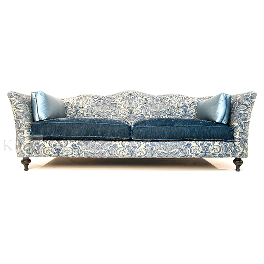 John Sankey Wolseley Sofa in Legacy Bermuda Fabric with Ava Velvet Lagoon Seat Cushions