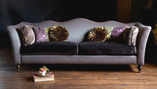 John Sankey Wolseley Grand Sofa in Velvet Fabrics with Contrast Seat and Circular Cushions