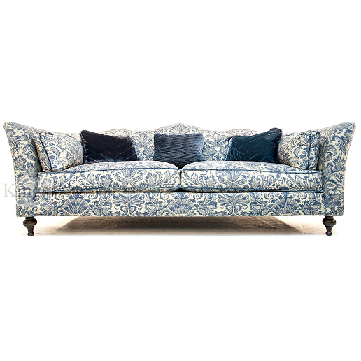 John Sankey Wolseley Sofa in Legacy Bermuda Fabric with Blue Velvet Scatter Cushions