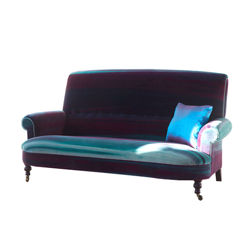 John Sankey Partridge Sofa in Harlequin Amazilia Velvet Lagoon Raspberry Fabric