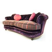 John Sankey Tolkien Sofa in Purple Velvet and Plaid Wool