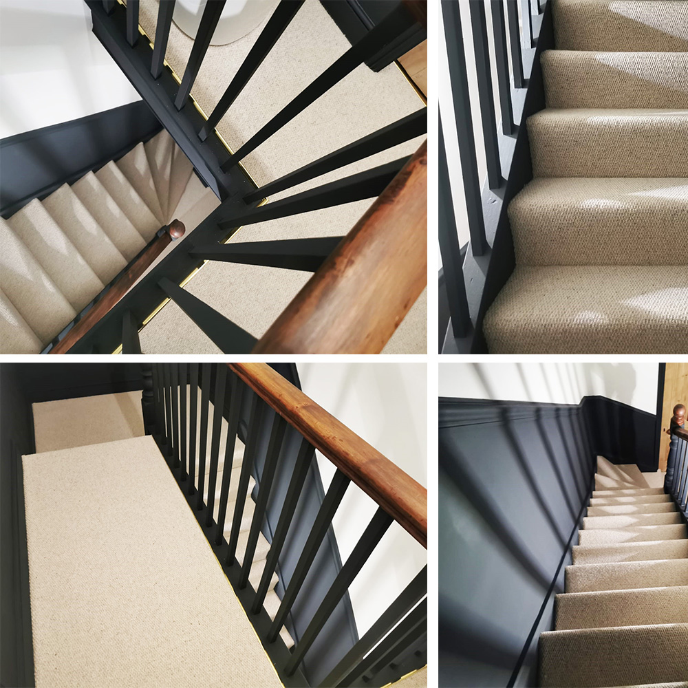 A Wonderful Stairs and Landing in a Neutral Wool Textured Carpet