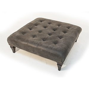 John Sankey Indented Square Ottoman Leather Ollivander Coffee Bean