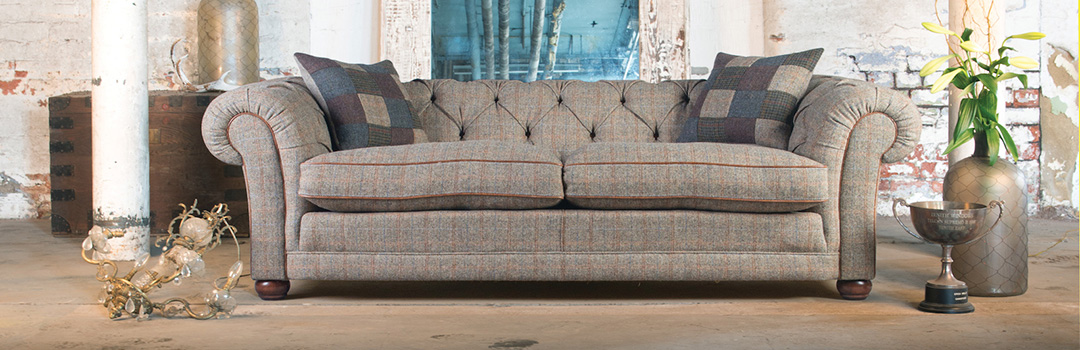 Tetrad Harris Tweed, unique hand woven Scottish tweed hand upholstered by Tetrad, the perfect combination.