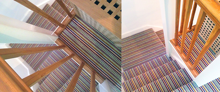 Oak Staircase With Multi Striped Carpet