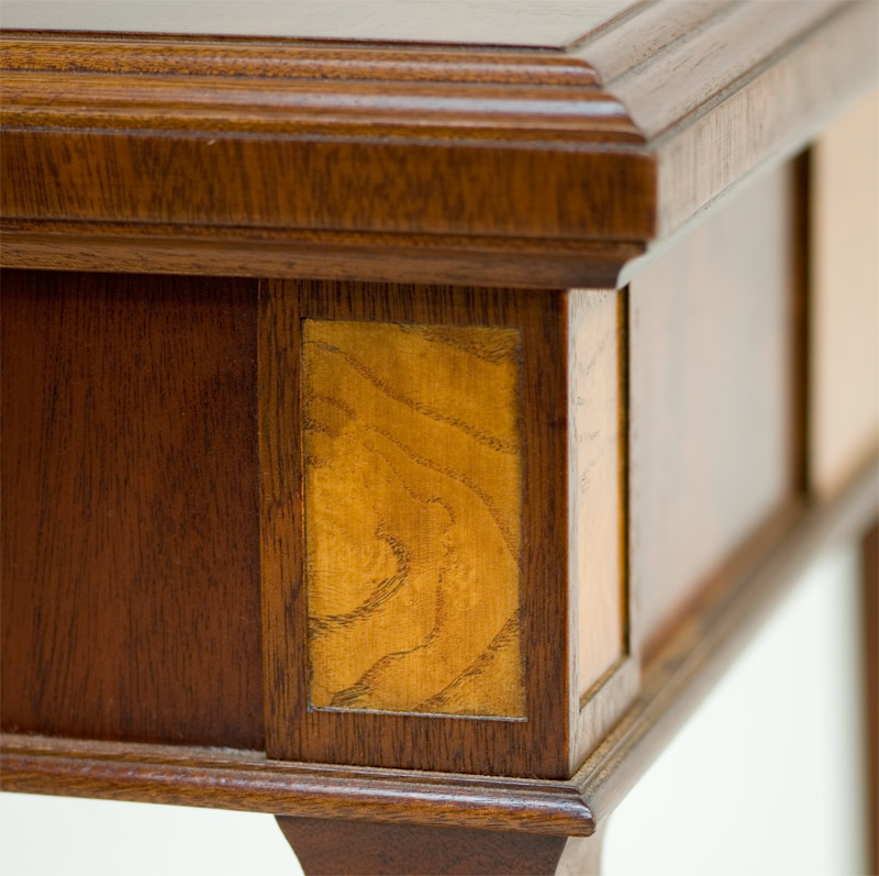Charles Barr Four Pannel Glass Top Coffee Table in mahogany and olive wood