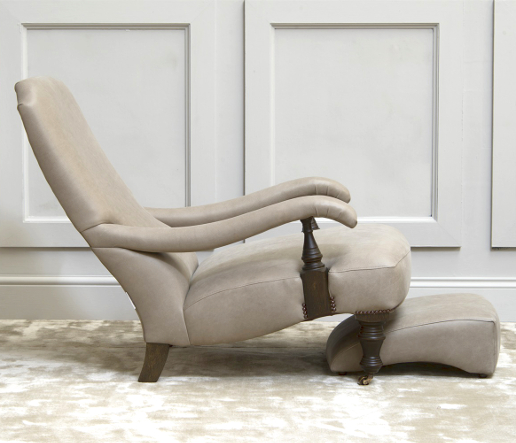 John Sankey Byron Chair with Foot Stool in Horatio Stone Leather