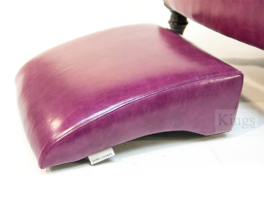 John Sankey Byron Chaise Chair and Footstool in Schiaparelli Cyclamen Leather Stool Details