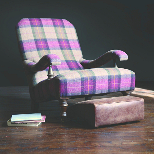 John Sankey Upholstery Byron Chaise Chair in Soft Check Damson Wool Fabric